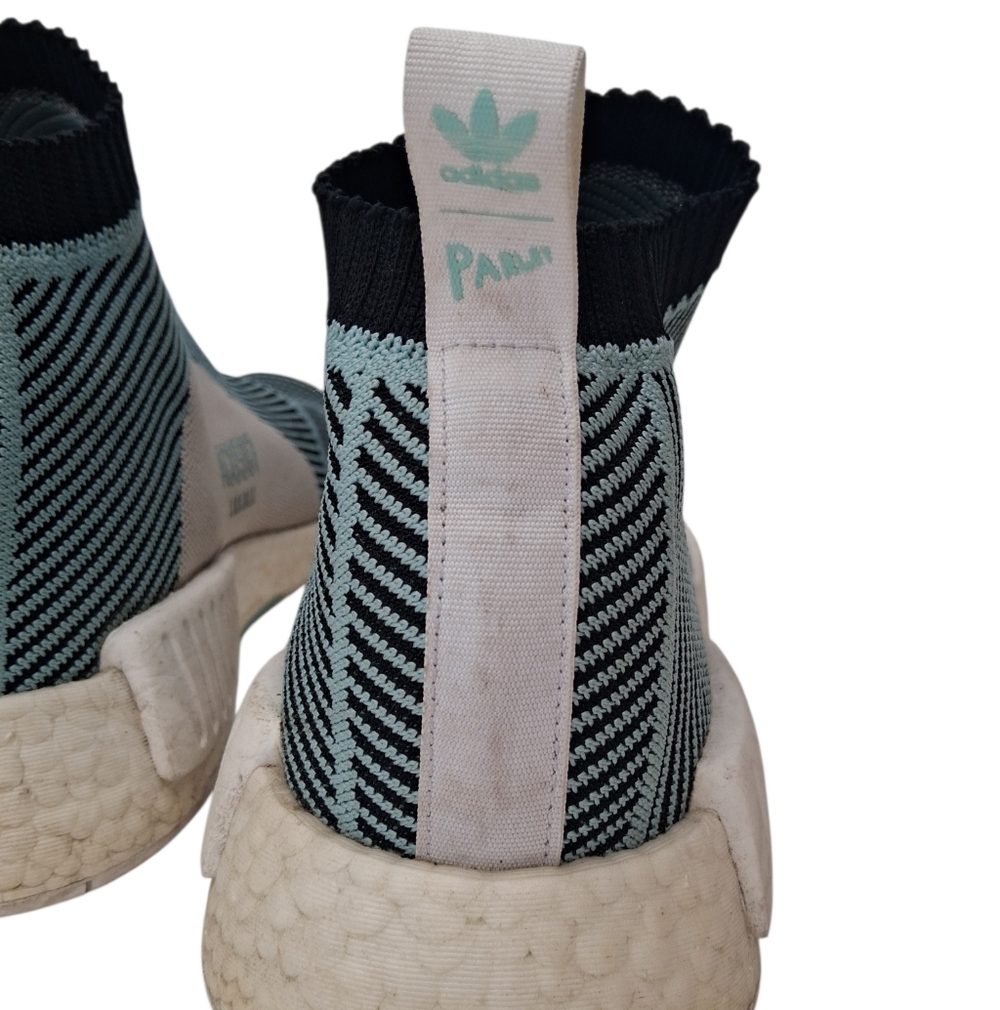 Adidas NMD_CS1 Parley AC8597 Flyknit Sneakers Mens Size 12 Black/Blue Striped - Picture 9 of 10